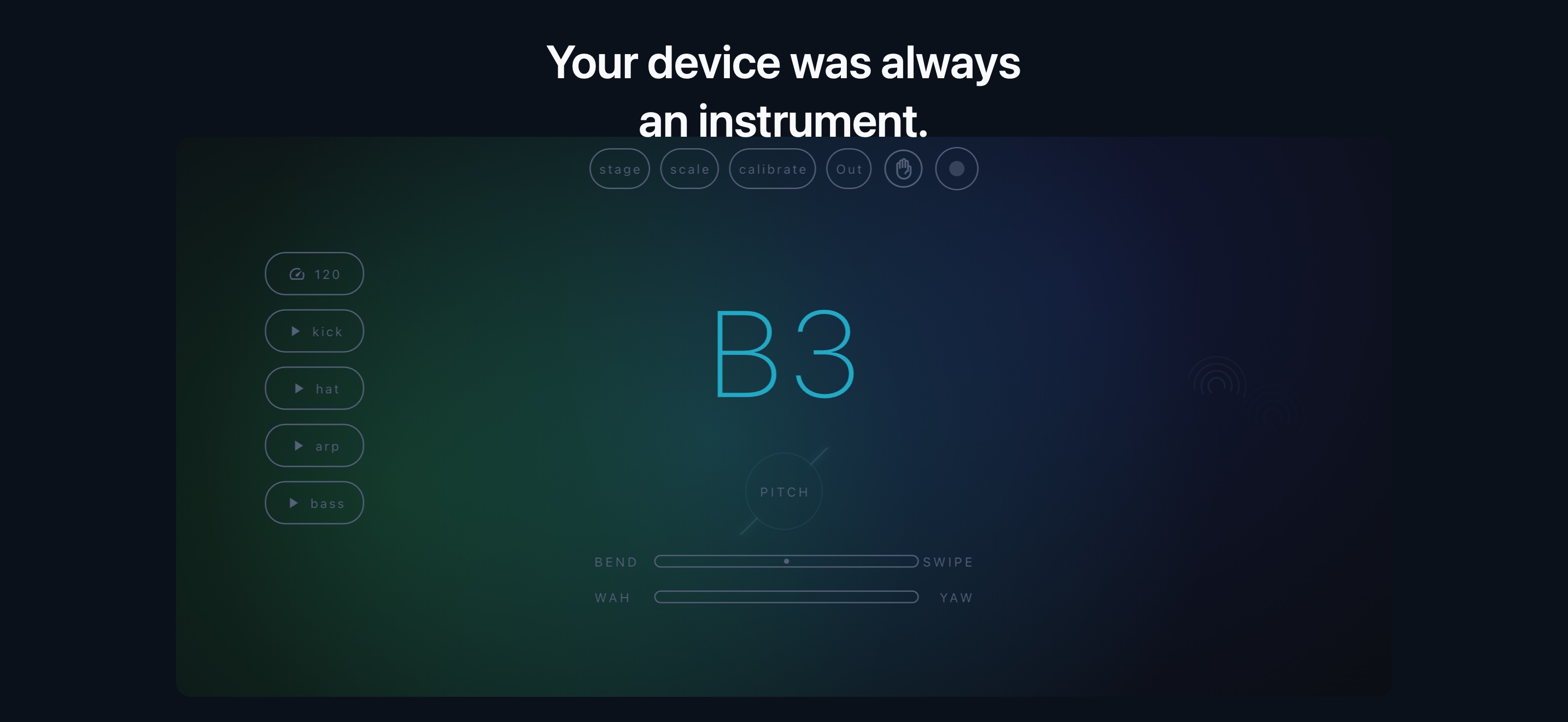Magnio instrument screen with the note B3
